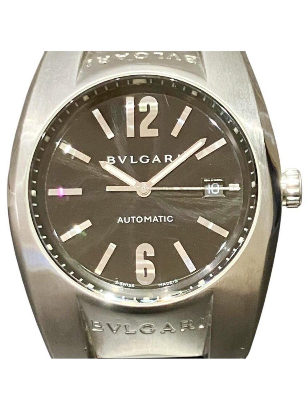 Bvlgari Ergon Watch SS Leather Automatic Black Dial
